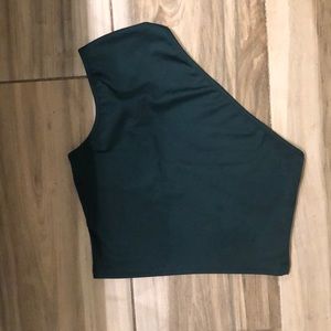Green cold shoulder crop top